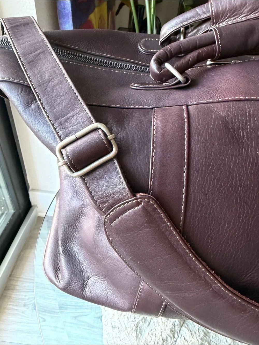 Piel Leather Burgundy Brown Genuine Leather Duffel Weekender Travel Bag